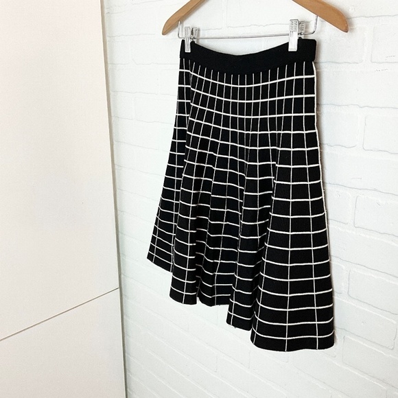 Saks Fifth Avenue Black Label Knit Skirt Plaid Academia Black Cream High waist M - Picture 8 of 10